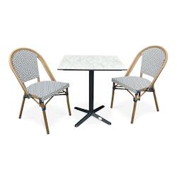 CITY Garden Ensemble repas de jardin 2 places en acier, plateau carré en HPL et fauteuil bleu - BISTRO - noir acier BISTROTB70HPLMB+2FTB_0