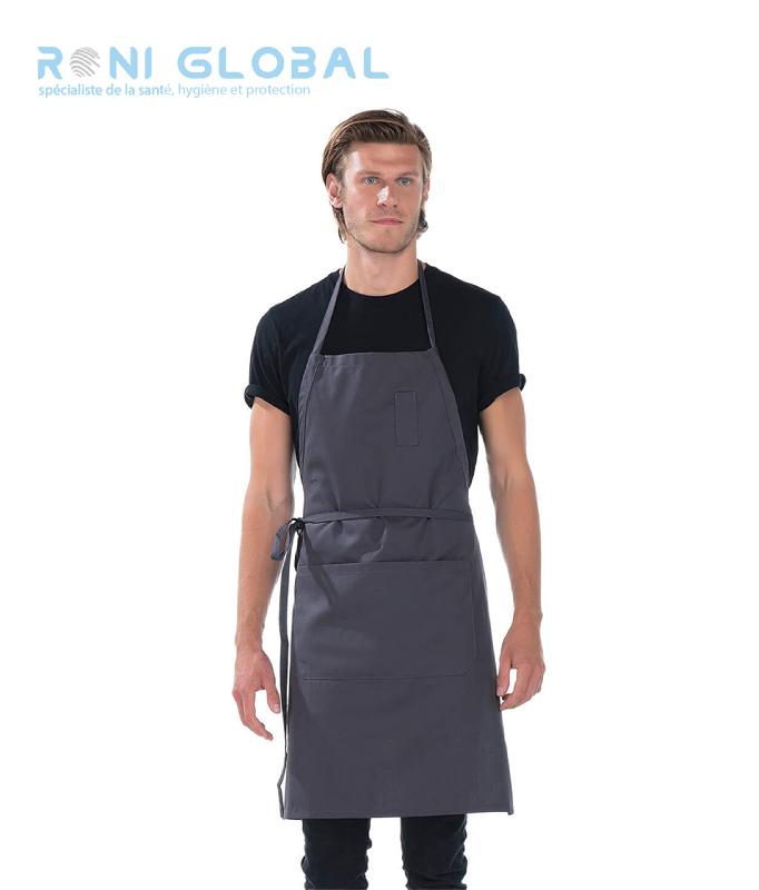 Tablier de service à bavette - polyester et coton - 2 poches - coulisse réglable - Remi Confection_0