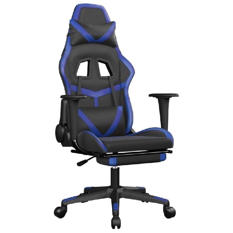 Décoshop26 - Fauteuil de bureau chaise gaming avec coussin lombaire fonction de massage et repose-pieds en PVC bleu et noir DEC025880 - bleu 30002555_0