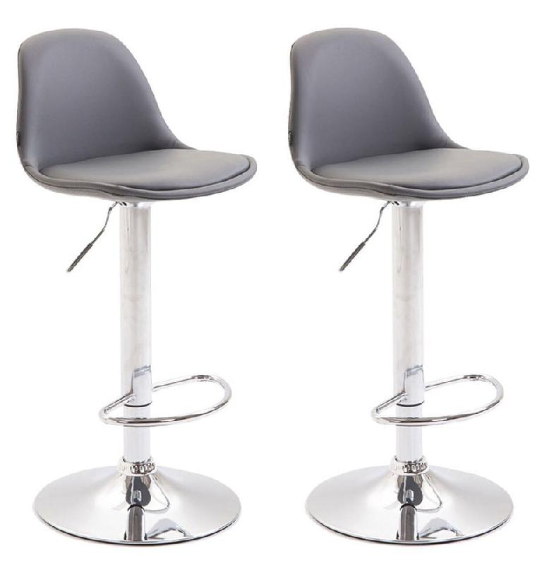 Décoshop26 - Lot de 2 tabourets de bar moderne et confortable assise en PVC gris coque en plastique et pieds en métal chromé 10_0004244 - gris mét_0