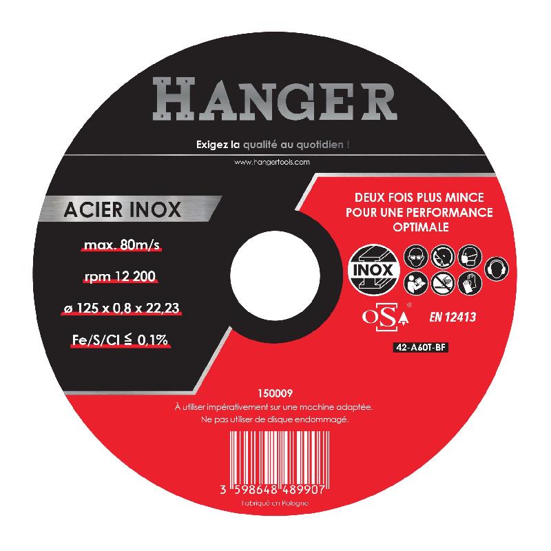 DISQUE À TRONÇONNER ACIER/INOX 125X0,8MM DÉPORTÉ - HANGER - 150009
