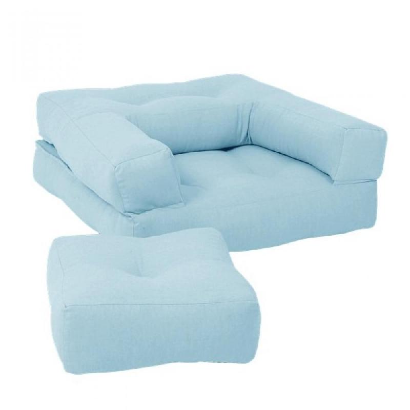 Fauteuil futon convertible Mini Cube - bleu clair - chaise, lit et pouf avec matelas confortable_0