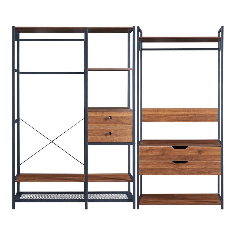 Helloshop26 - Ensemble de 2 portants rangement organisation à vêtements 4 tiroirs noir effet noyer 03_0009376 - 3000224657339_0