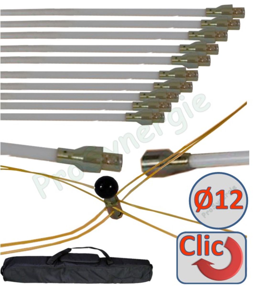 KIT ROTOFLEX 10 CANNES DE RAMONAGE 1M + 2 ADAPTABLES PERÇEUSE + 2 TÊTES + BOTTE DE FILS + SACOCHE