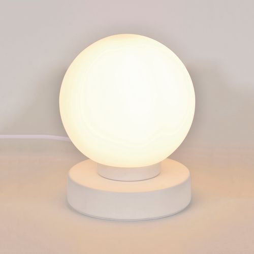 LAMPE TOUCH BASE RONDE EN MÉTAL. ABAT-JOUR GLOBE EN VERRE DÉPOLI BLANC - COREP