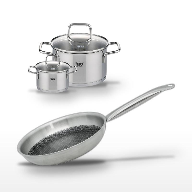 Lot Poêle 24cm et 2 Faitouts 20/12cm Elo Relief Solution - gris 3176239958799_0