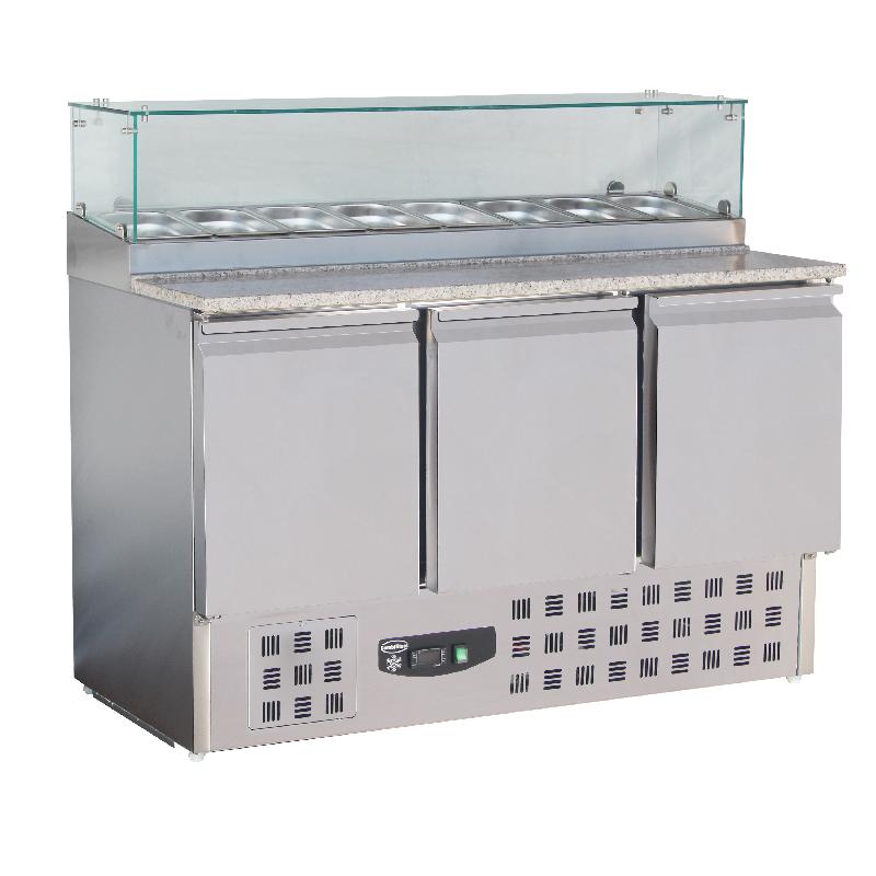 Meuble a pizza granit 3 portes avec saladette a ingrédients au dess... - P7450.0220_0