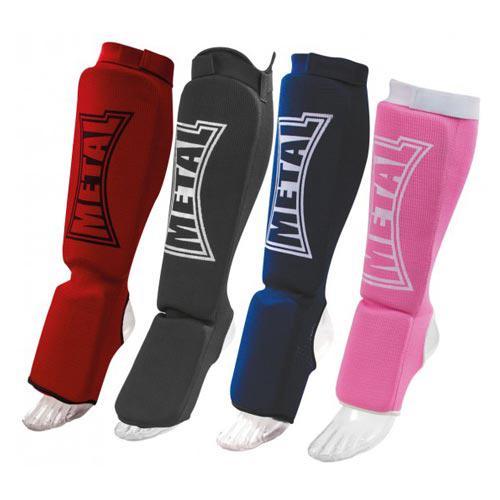 PROTÈGE TIBIA + PIED COTON MÉTAL BOXE ELAST ROUGE