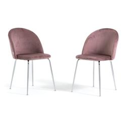 RATTATAN Lot de 2 chaises en velours avec pieds en métal, design élégant pour cuisine, salle à manger, bar ou restaurant – Sara – Rose blush/A_0