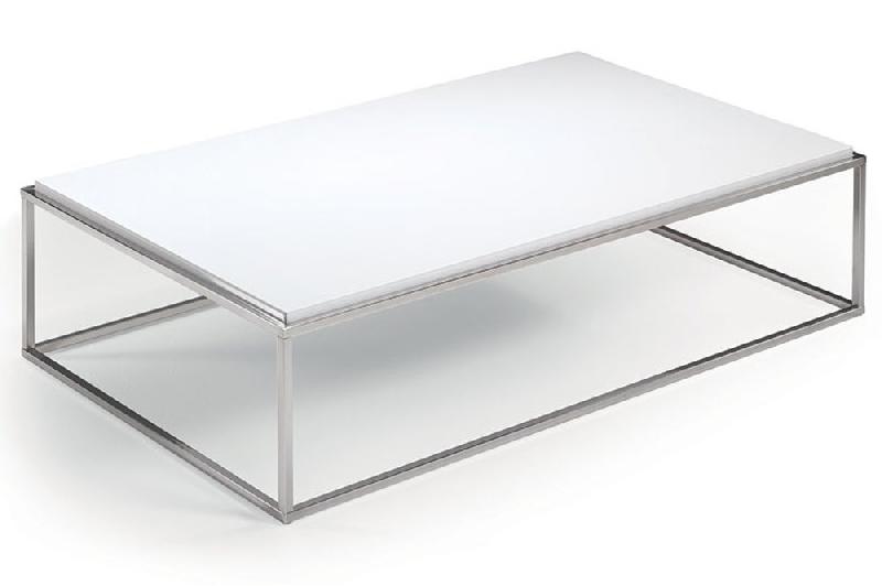 Table basse rectangle MIMI - design moderne - blanc mat - acier inoxydable - L120 x H32 x P70 cm_0