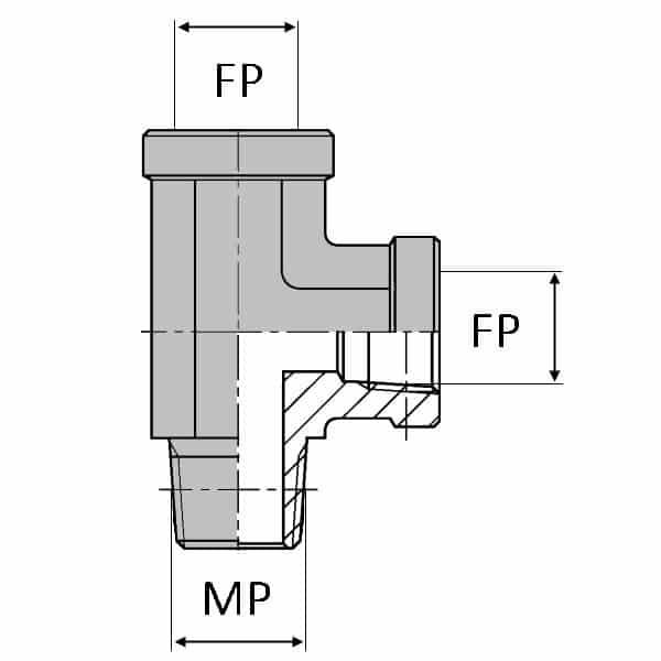 Té orientable renversé femelle NPT x femelle NPT x mâle NPT - 1/8' , 10.24_0