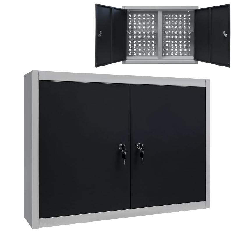 Vidaxl armoire à outils murale style industriel métal gris et noir 145365_0