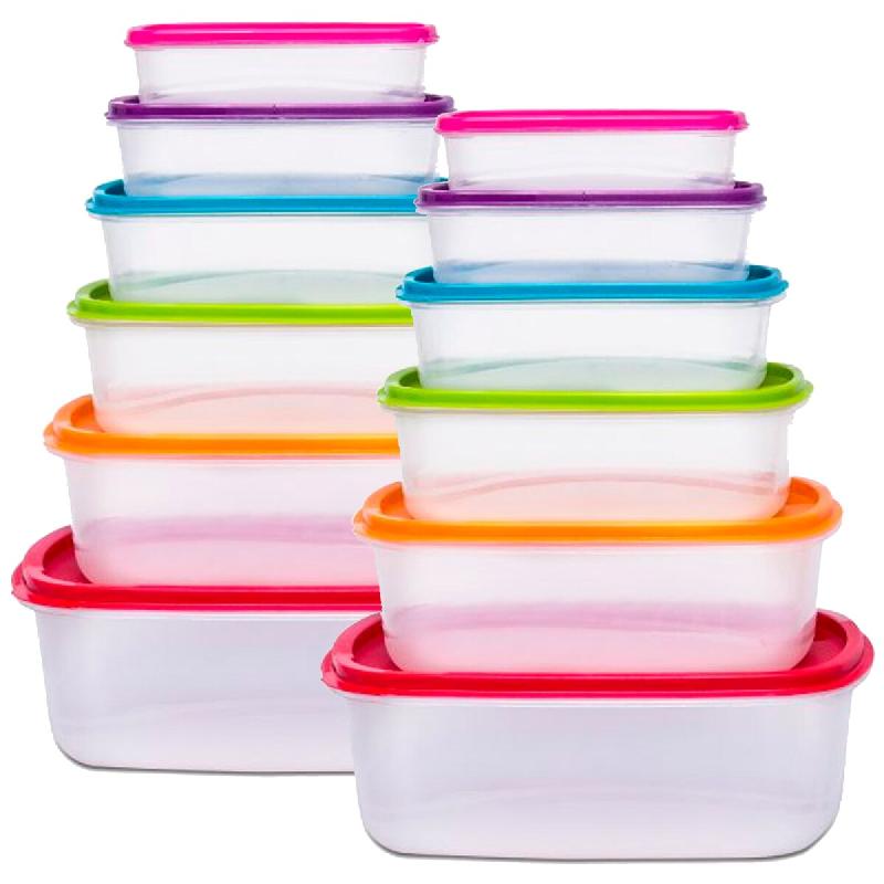 WellHome - Lot de 12 récipients rectangulaires empilables avec couvercle multicolore (0,3 L + 0,5 L + 0,7 L + 1,15 L + 1,8 L + 2,8 L) - multicolore p_0