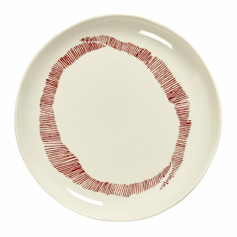 ASSIETTE PLATE ROND BLANC SWIRL - STRIPES ROUGE GRÈS Ø 19 CM 19X19 CM FEAST BY OTTOLENGHI SERAX