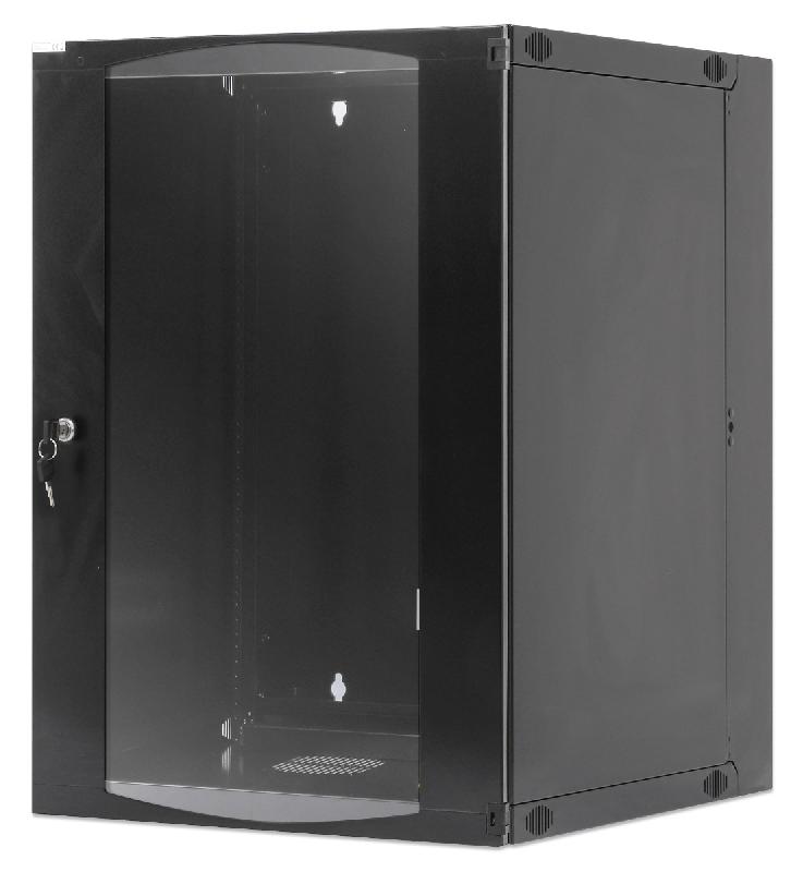 Armoire murale 19 pouces MHT127 avec porte en verre - hauteur 15U - double section - profondeur 450 mm - flatpack - noir - Bravour®_0