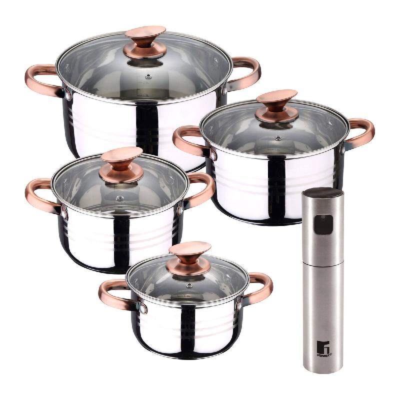 BERGNER - Batterie de cuisine NONA 8 pcs 16/18/20/24cm compatible induction avec Vaporisateur d'huile/vinaigre Ø4x17,5cm en acier inoxydable - multi-_0