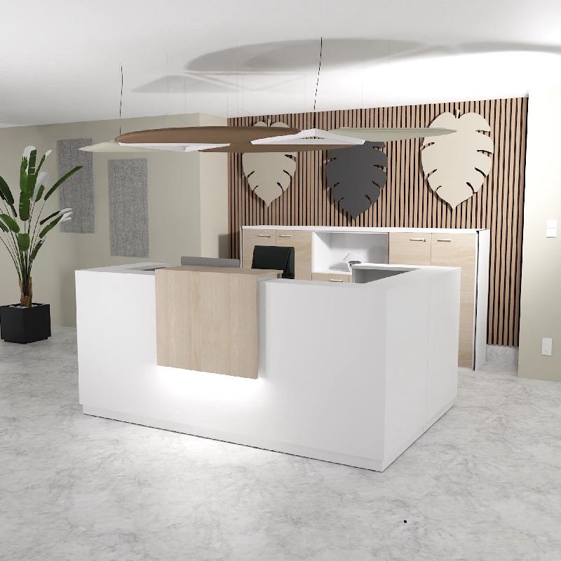 Bureau d'accueil avec retour Delta blanche avec réhausse. - 184, Droite, Blanc, Oui, Acacia clair_0