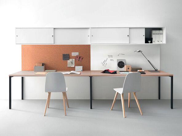 Bureau 2 personnes en ligne en bois blanc 240 à 400 cm de long 80 cm de profondeur_0