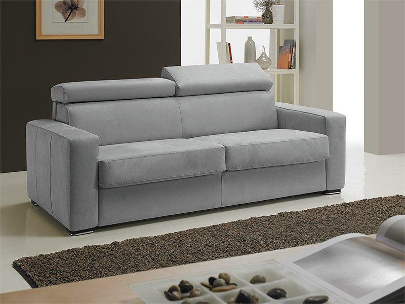 Canapé convertible express Melbourne - Couchage 120x197 cm - Matelas 18 cm nubucuir gris clair_0