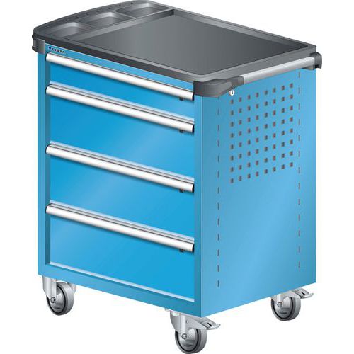 A257137 - CHARIOT ATELIER REVÊTEMENT PLASTIQUE - 4 TIROIRS -BLEU CLAIR - LISTA