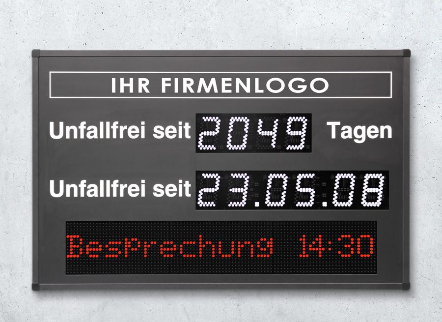 Compteur de jours sans accident - GS GmbH - affichage de température, messages texte et statistiques de sécurité_0