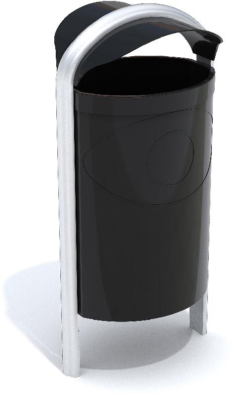 Corbeille publique Ellipse réf-8000134 - Hags - 60L, Noir, Scellement béton_0