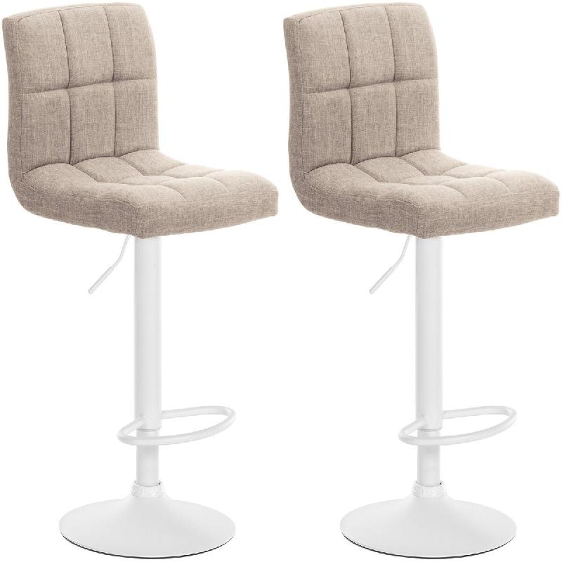 Décoshop26 - Lot de 2 tabourets de bar style contemporain en tissu matelassé crème cadre métal blanc 10_0006028 - beige métal 3000265347008_0