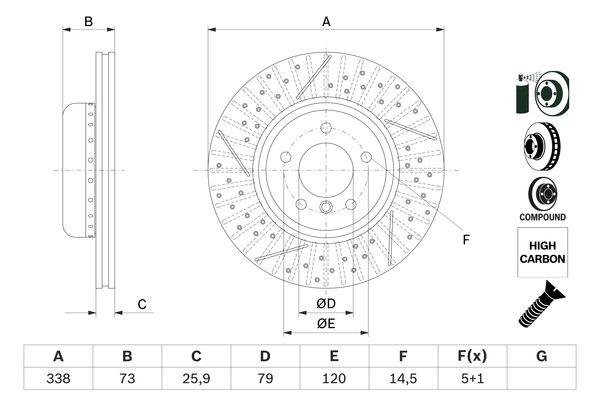 Disque de frein Bosch 0986479E09 - Avant - ventilé, fendu/poinçonné - boîte de 1 disque_0