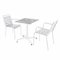 Oviala Business Ensemble table de terrasse stratifié marbre et 2 fauteuils blanc - blanc métal 110720_0