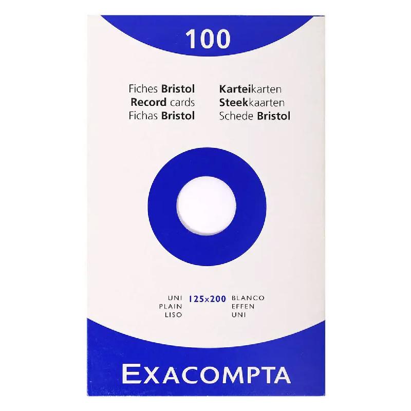 ETUI DE 100 FICHES BRISTOL EXACOMPTA NON PERFOREES 125X200MM UNIES BLANC