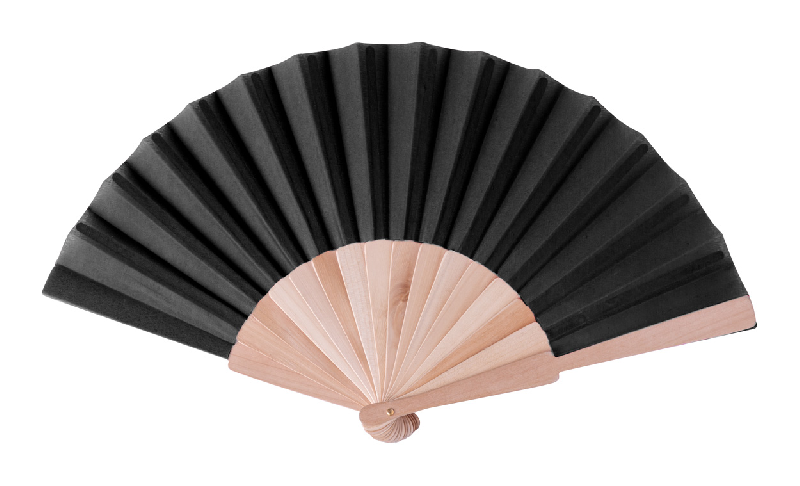 Éventail en polycoton - éléments en bois - couleur noire - poids 41 g_0