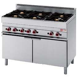 Fourneau gaz 6 feux vifs - four maxi gaz 2 portes battantes - Alpha 650 - acier inox AISI 304_0