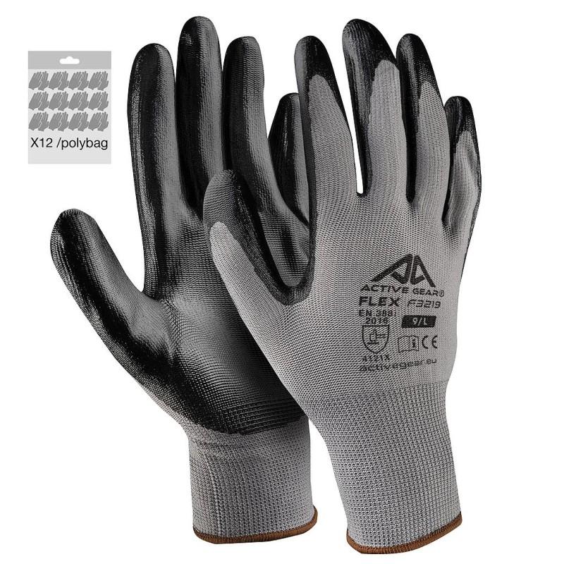 Gants de manutention Active FLEX F3220 - Polyester - Nitrile noir - Résistance maximale à l'abrasion - 4121X_0