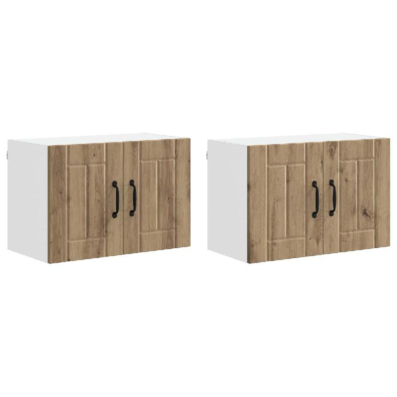 Helloshop26 - Lot de 2 armoires murales modernes en bois d'ingénierie rangement pratique 60 x 31 x 40 cm en bois chêne artisanal 02_0053952 - Bois m_0