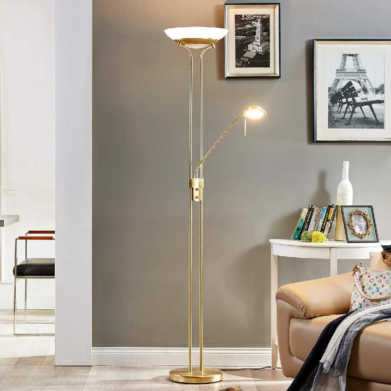LINDBY LAMPE SUR PIED LED YVETA, LAITON, MÉTAL, INTENSITÉ VARIABLE, 183CM