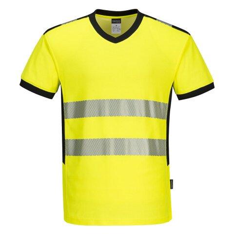 LOT DE 2 - PORTWEST PW310 T-SHIRT COL V PW3 HI-VIS JAUNE/NOIR - TAILLE L