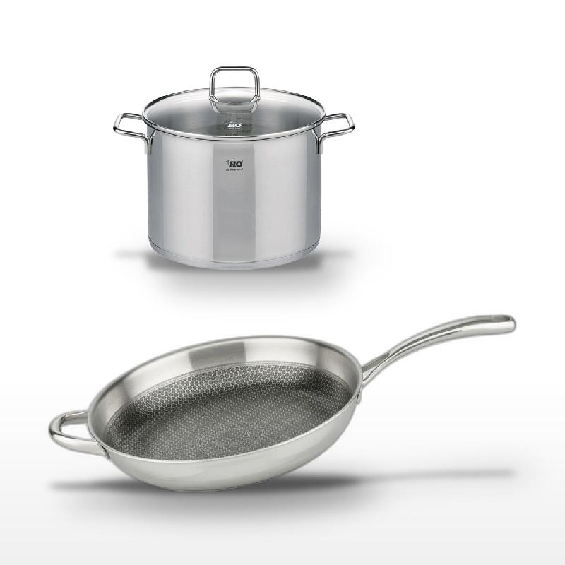 Lot Poêle 32 cm & Faitout 26 cm Elo Relief Evolution - gris inox 3176239956498_0