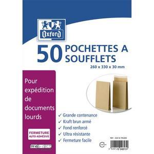 Bong paquet de 50 pochettes kraft armé blond auto-adhésives 120g format 24 260x330 à soufflets de 30 mm_0