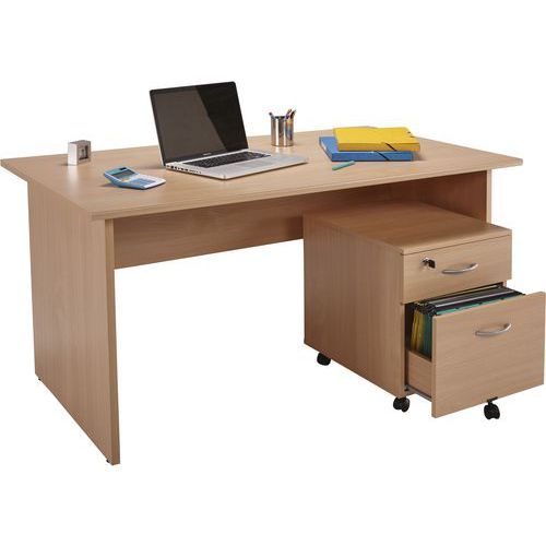 PACK BUREAU ALPHA PIEDS PANN.120X80 + CAISSON MOB.2 TIROIRS