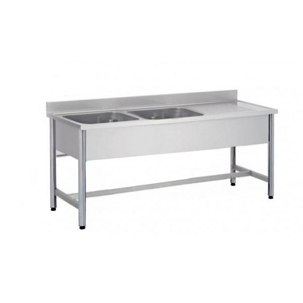 Plonge démontable sur pieds ronds sans étagère inox AISI 304 2 bacs longueur 1600 mm (Position bac: Gauche - Réf DRPL167-2BG-1)_0