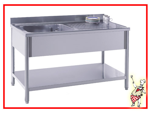 Plonge inox - 1 bac avec égouttoir - INOX TOP AISI 304 - Pieds réglables 850 à 900 cm_0