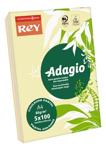 PAPIER A4 COULEURS PASTEL 80 G REY ADAGIO - RAMETTE DE 5 X 100 FEUILLES