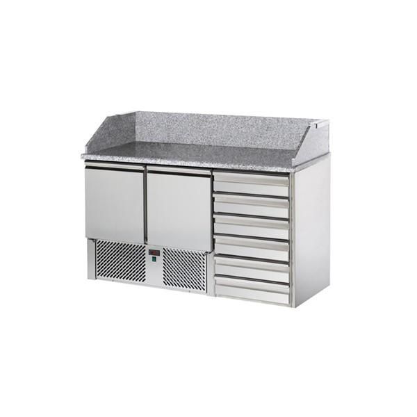 Saladette réfrigérée 2 portes et 6 tiroirs à repose pâtons - plan granit - Synergies_0