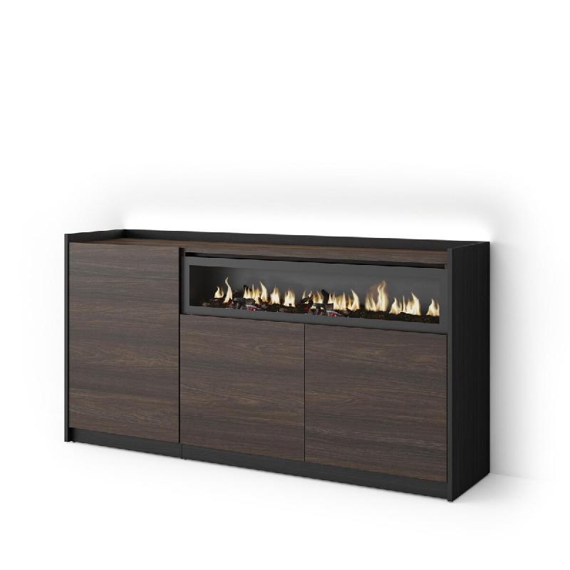 SKRAUT HOME Buffet salon et cuisine, 156x80x37 cm, 3 Portes, Cheminée électrique, LED, Chêne foncé et Noir - marron Bois manufacturé 700_8_0