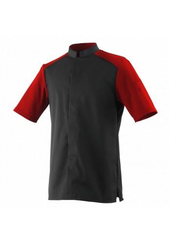 Veste de cuisine noir et rouge Robur Carne - Col officier - Maille respirante - Tailles S à 4XL_0