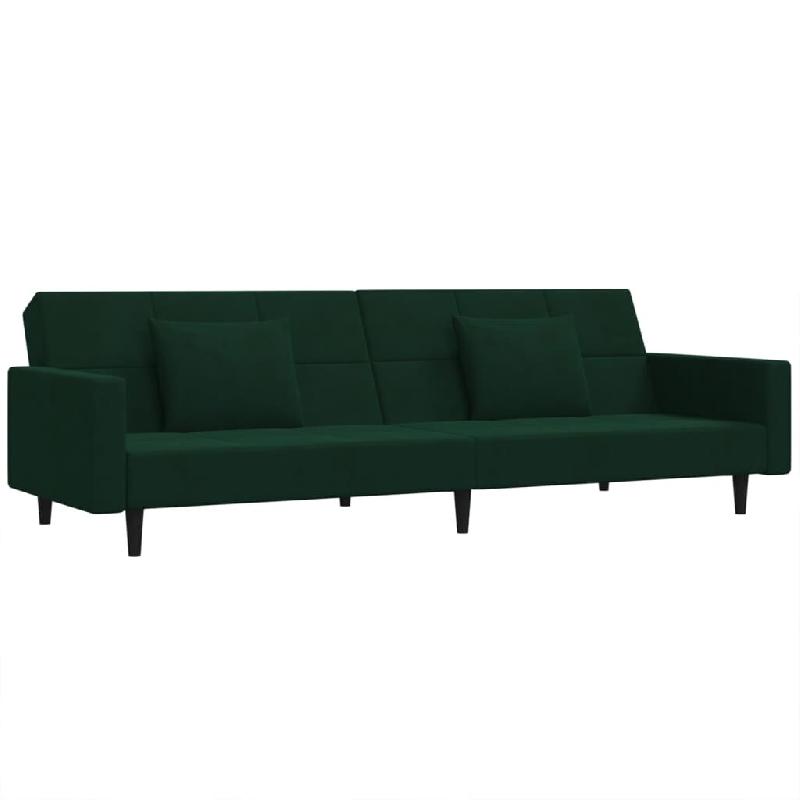 VidaXL Canapé-lit à 2 places avec deux oreillers Vert foncé Velours Modèle Serlénis - 375818_0