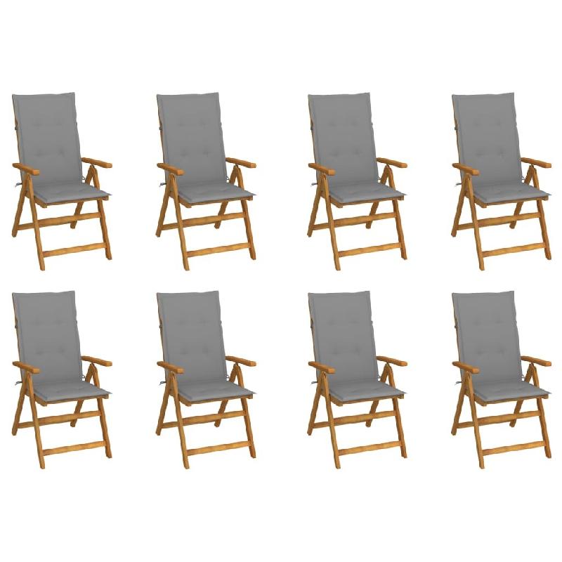 VidaXL Chaises Pliables De Jardin Avec Coussins Lot De 8 Bois D Acacia - gris 3075055_0