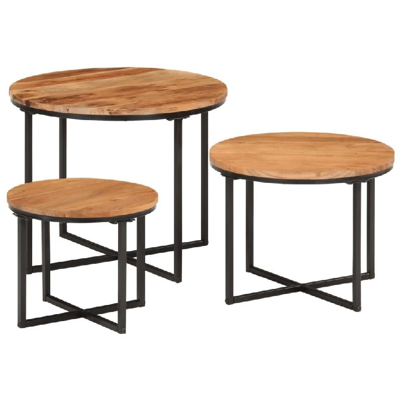 VidaXL Tables basses gigognes 3 pcs bois massif d'acacia et fer Modèle Élégia Prestige - 372742_0