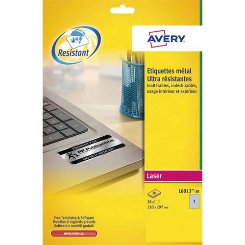Avery boîte de 20 étiquettes ultra-résistantes métalliques 210 x 297mm l6013-20_0