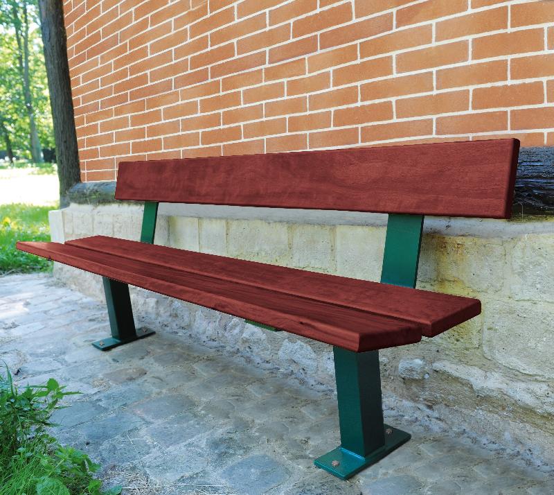Banc public Pagode - Structure en acier 80x80mm - Assise et dossier en bois exotique FSC_0